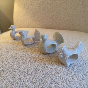 Set of 4 Vintage Duck, Hen, Chicken, Goose/Rooster Ceramic Napkin Rings